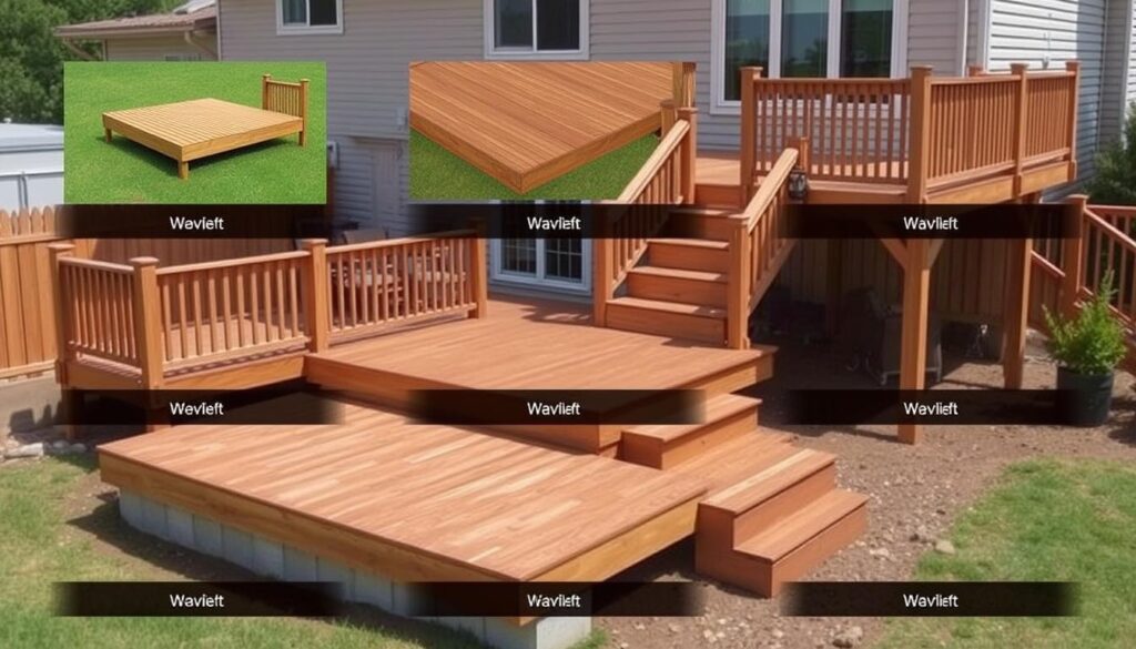 Générez une image d'une application de conception de terrasse en bois sur plots
