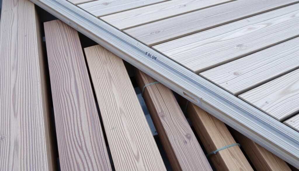 Image de lambourdes et lames de terrasse en bois