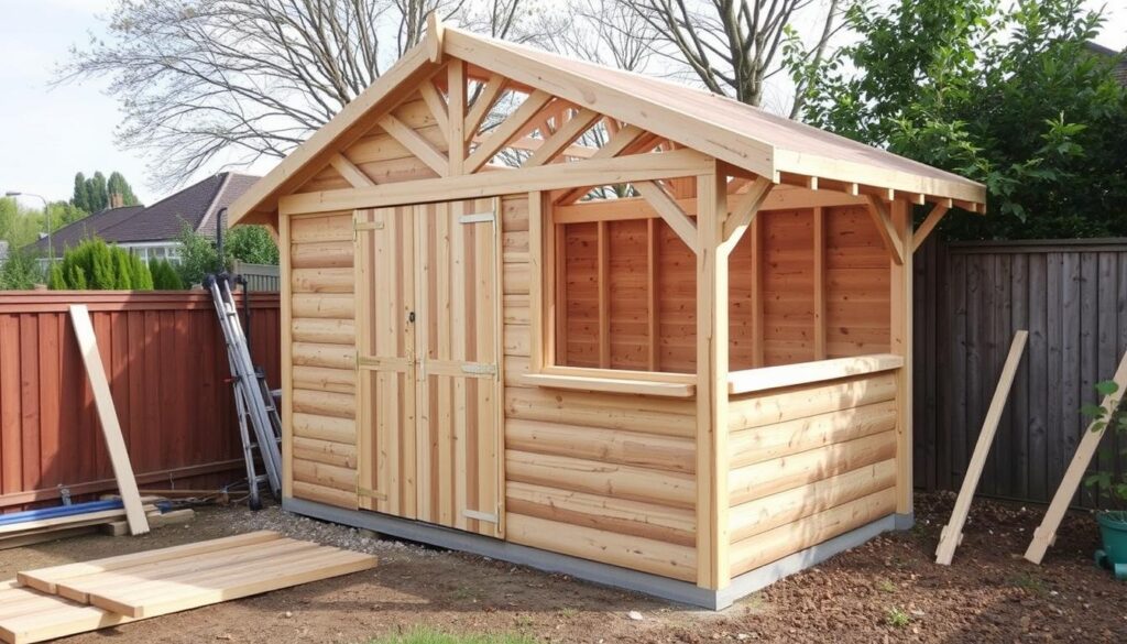 Image d'un abri de jardin en bois en construction