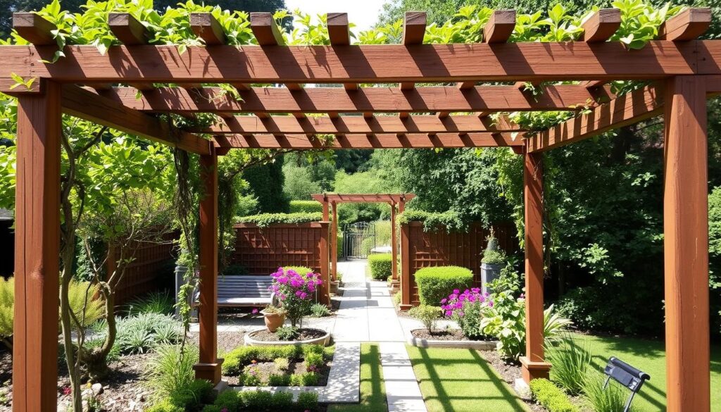 Image d'une pergola en bois dans un jardin