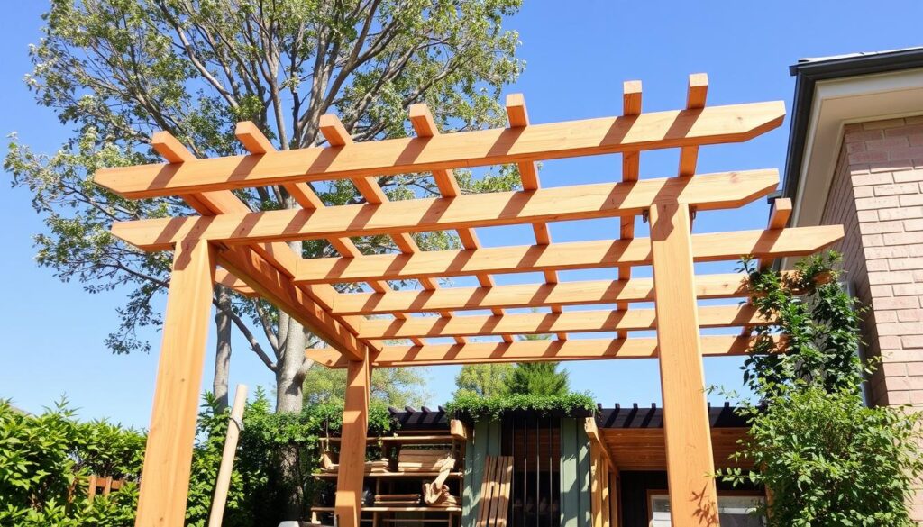 Image d'une sélection de matériaux de construction pour pergola en bois