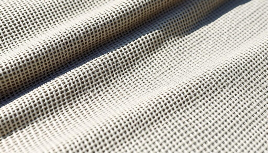 A high-quality géotextile fabric, its intricate woven texture fills the frame, capturing the essence of effective drainage solutions. The material appears in crisp detail, its neutral tones and matte finish conveying a sense of practicality and functionality. Subtle shadows cast by the fabric's folds add depth, while the even lighting from a slightly elevated angle highlights the material's durability and resilience. The image presents a focused, technical view of this essential drainage component, serving to illustrate its role in constructing efficient systems without the need for a concrete slab.