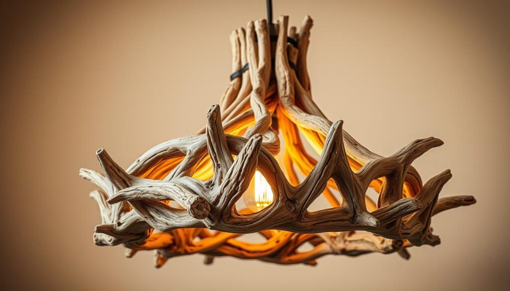 Créez une image d'une suspension lumineuse en bois flotté
