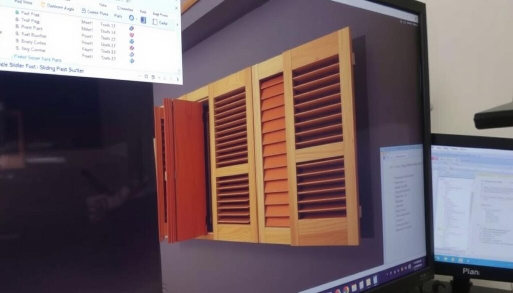Image de plans de volets coulissants en bois sur un ordinateur