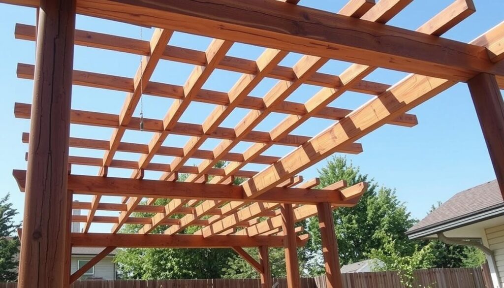 Image d'une pergola en bois avec des matériaux de construction