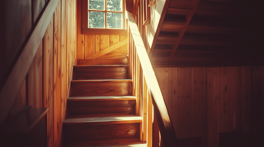 Un escalier en bois après vitrification