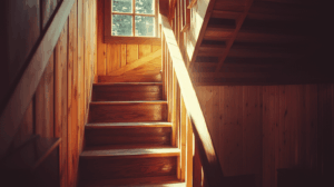 Un escalier en bois après vitrification