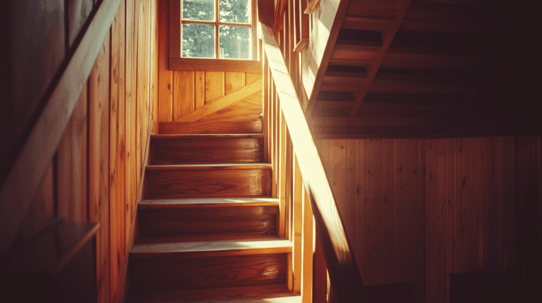 Un escalier en bois après vitrification