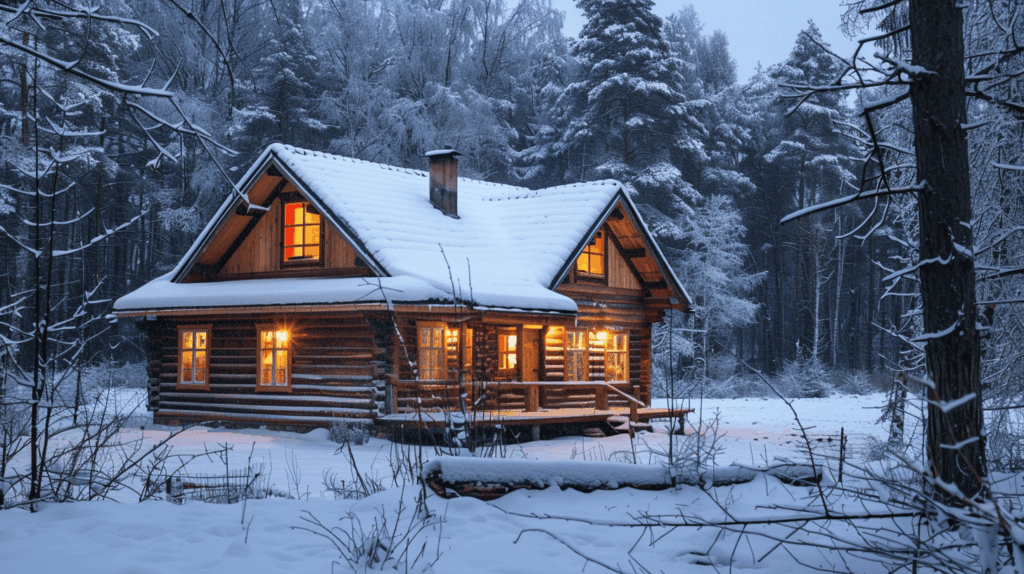 chalet en Scandinavie en hiver sous la neige