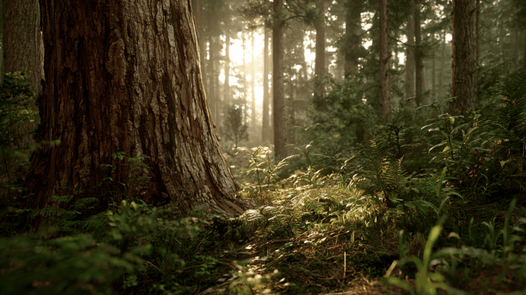Photo d'une belle foret prise au niveau du sol