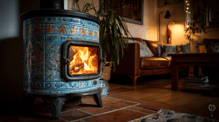 poele en faience kachelofen dans un salon