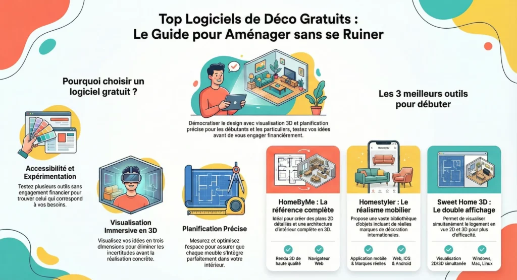 Infographie des logiciels gratuits décoration d'intérieur